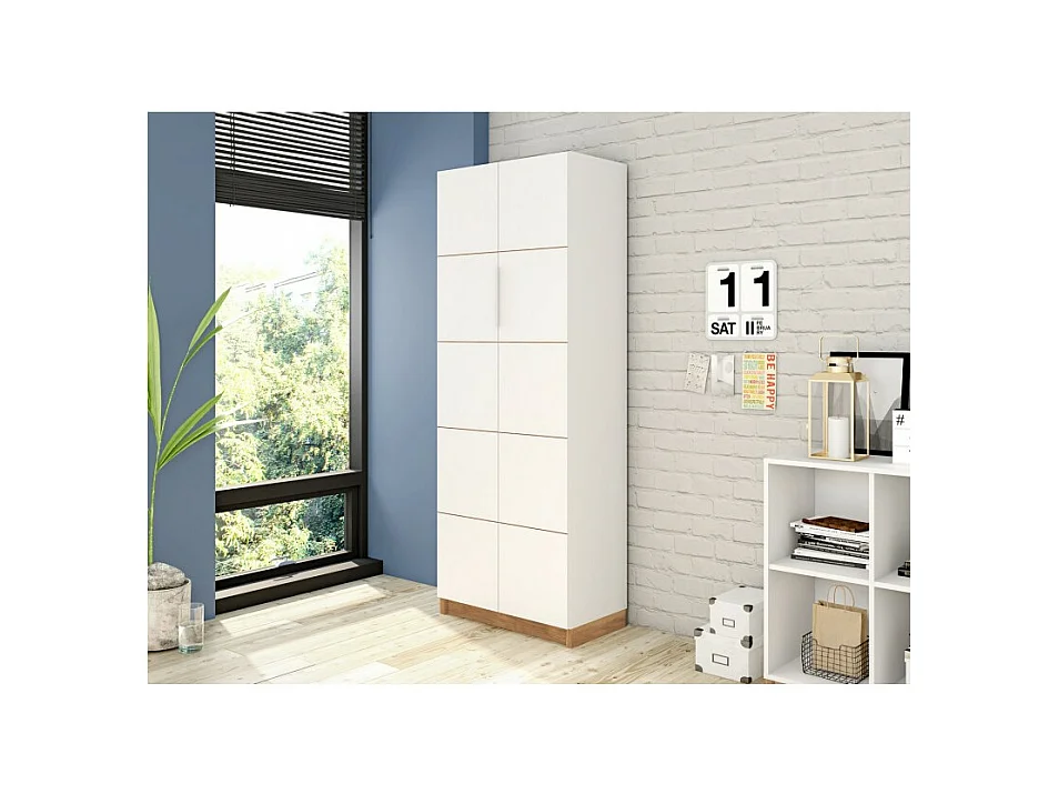Armoire 2 Portes Blanche 8 Etagères 10 Niches Larg 68 Haut 187 Prof 37.6 cm