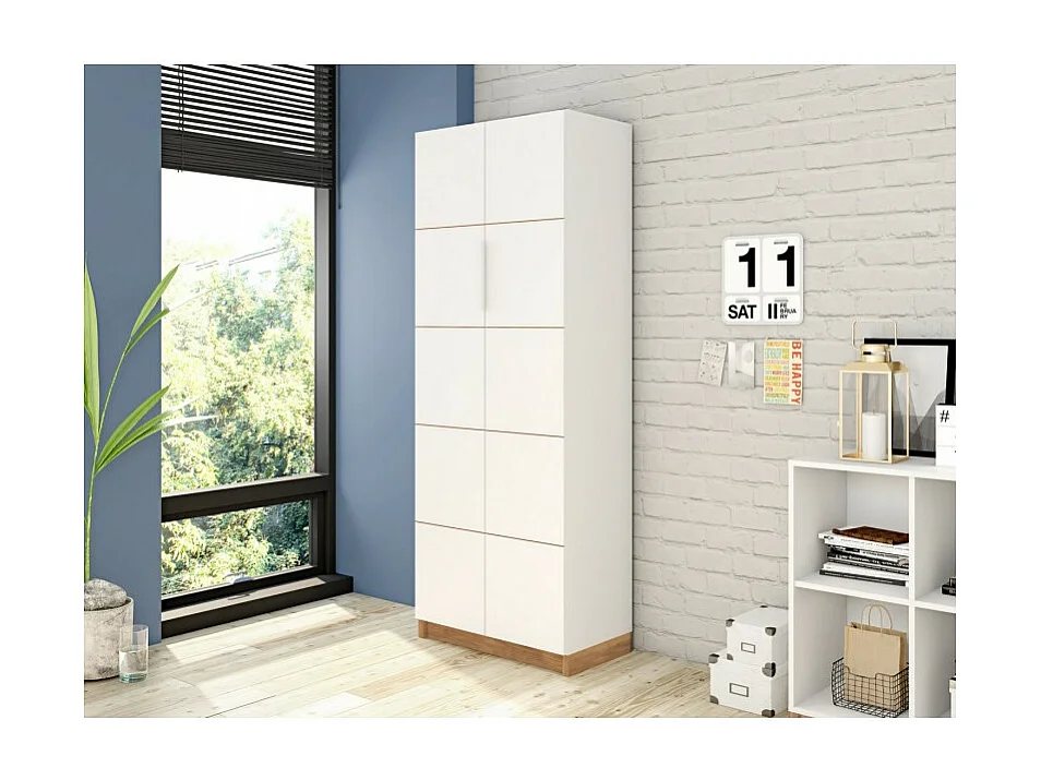 Armoire 2 Portes Blanche 8 Etagères 10 Niches Larg 68 Haut 187 Prof 37.6 cm