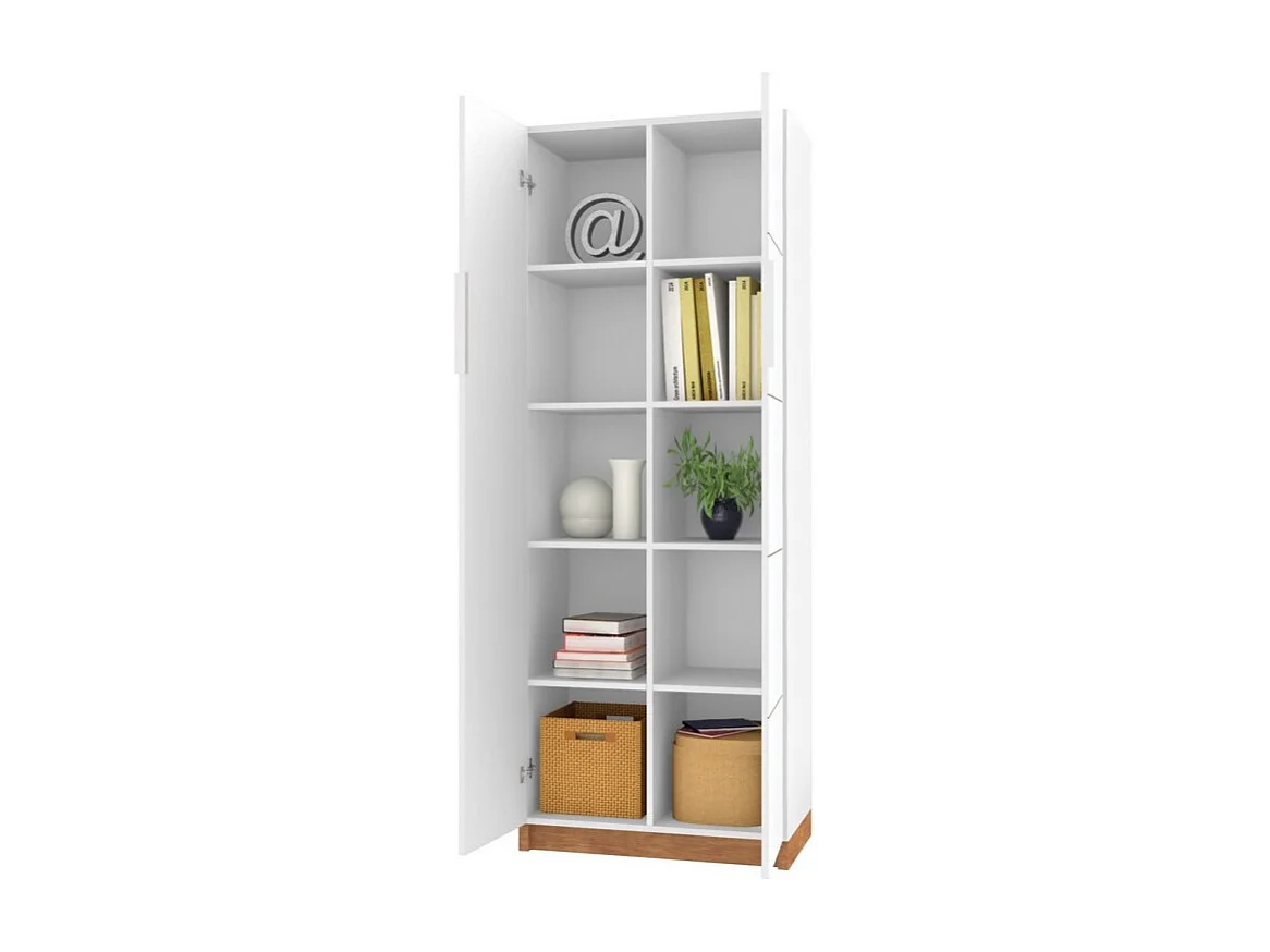 Armoire 2 Portes Blanche 8 Etagères 10 Niches Larg 68 Haut 187 Prof 37.6 cm