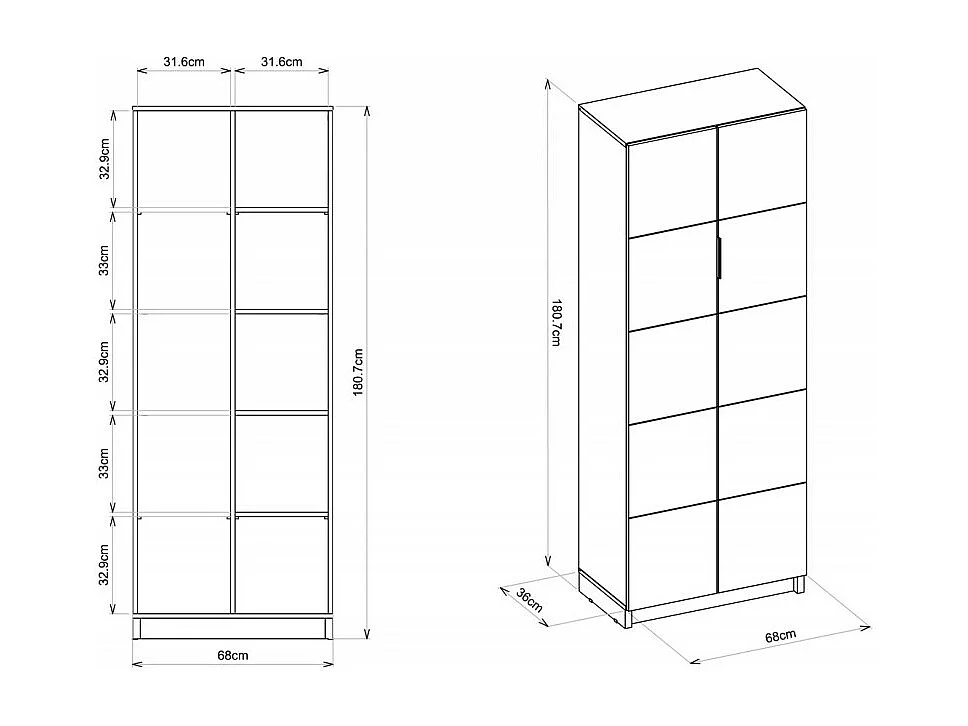 Armoire 2 Portes Blanche 8 Etagères 10 Niches Larg 68 Haut 187 Prof 37.6 cm
