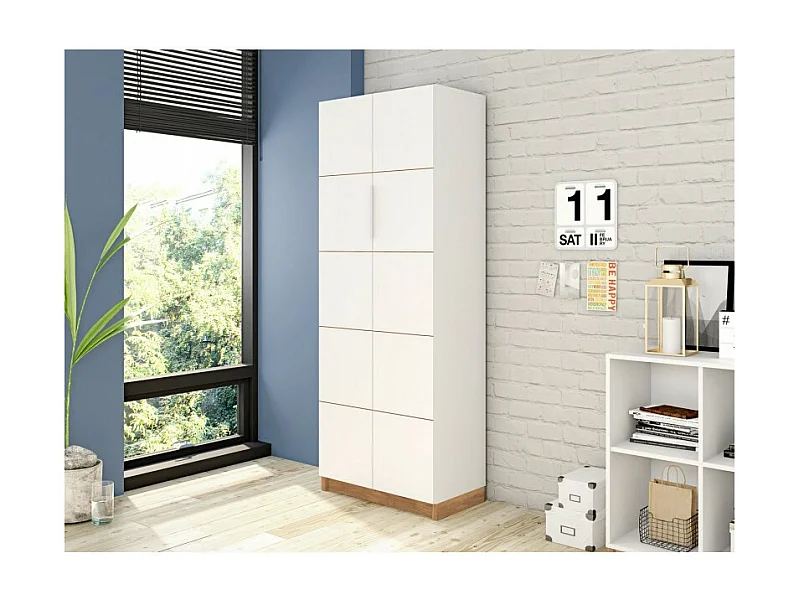 Armoire 2 Portes Blanche 8 Etagères 10 Niches Larg 68 Haut 187 Prof 37.6 cm