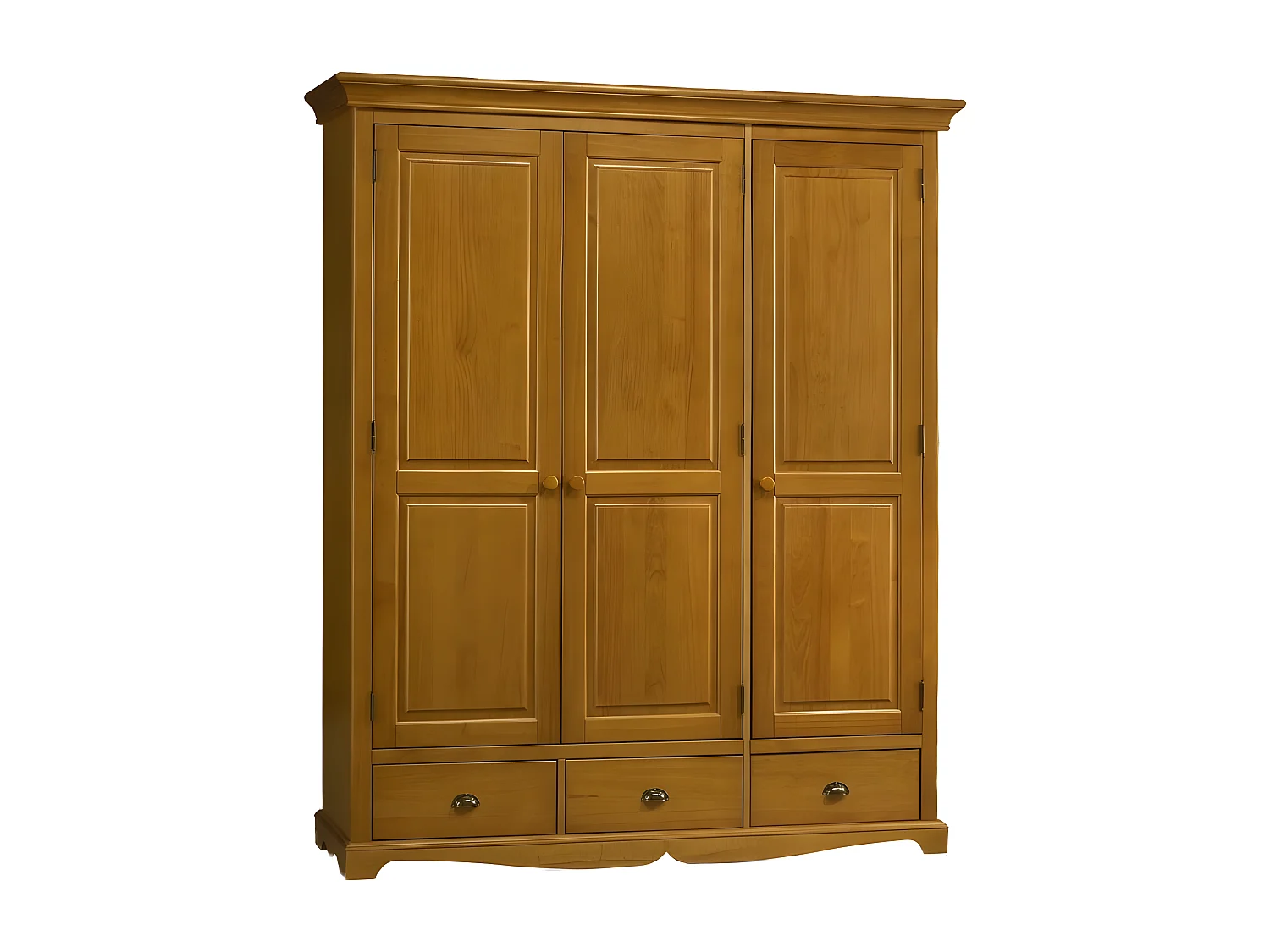Armoire Penderie Pin Miel 3 Portes 3 Tiroirs L 164.3 H 194.8 P 54.5 cm