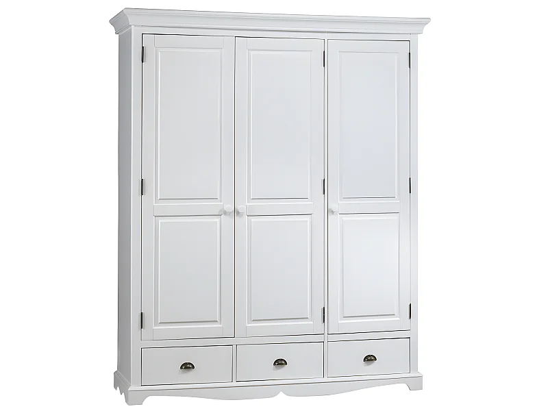 Armoire Penderie Blanche Style Anglais 3 Portes 3 Tiroirs 164,3 x 194,8 x 54,5 cm
