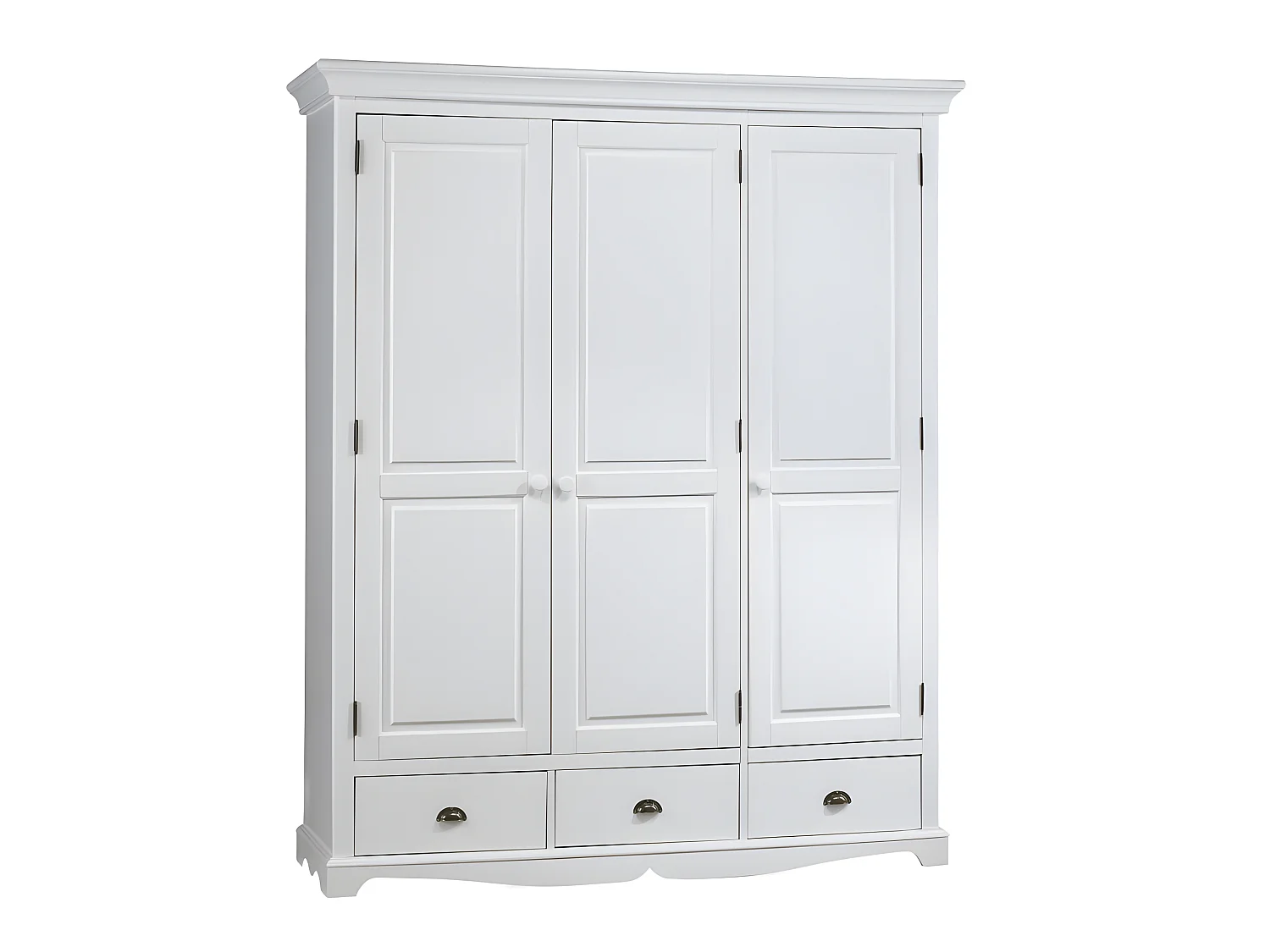 Armoire Penderie Blanche Style Anglais 3 Portes 3 Tiroirs 164,3 x 194,8 x 54,5 cm