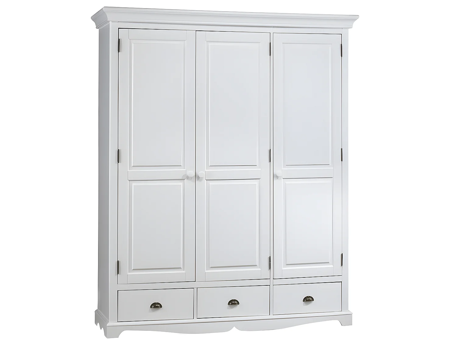 Armoire Penderie Blanche Style Anglais 3 Portes 3 Tiroirs 164,3 x 194,8 x 54,5 cm