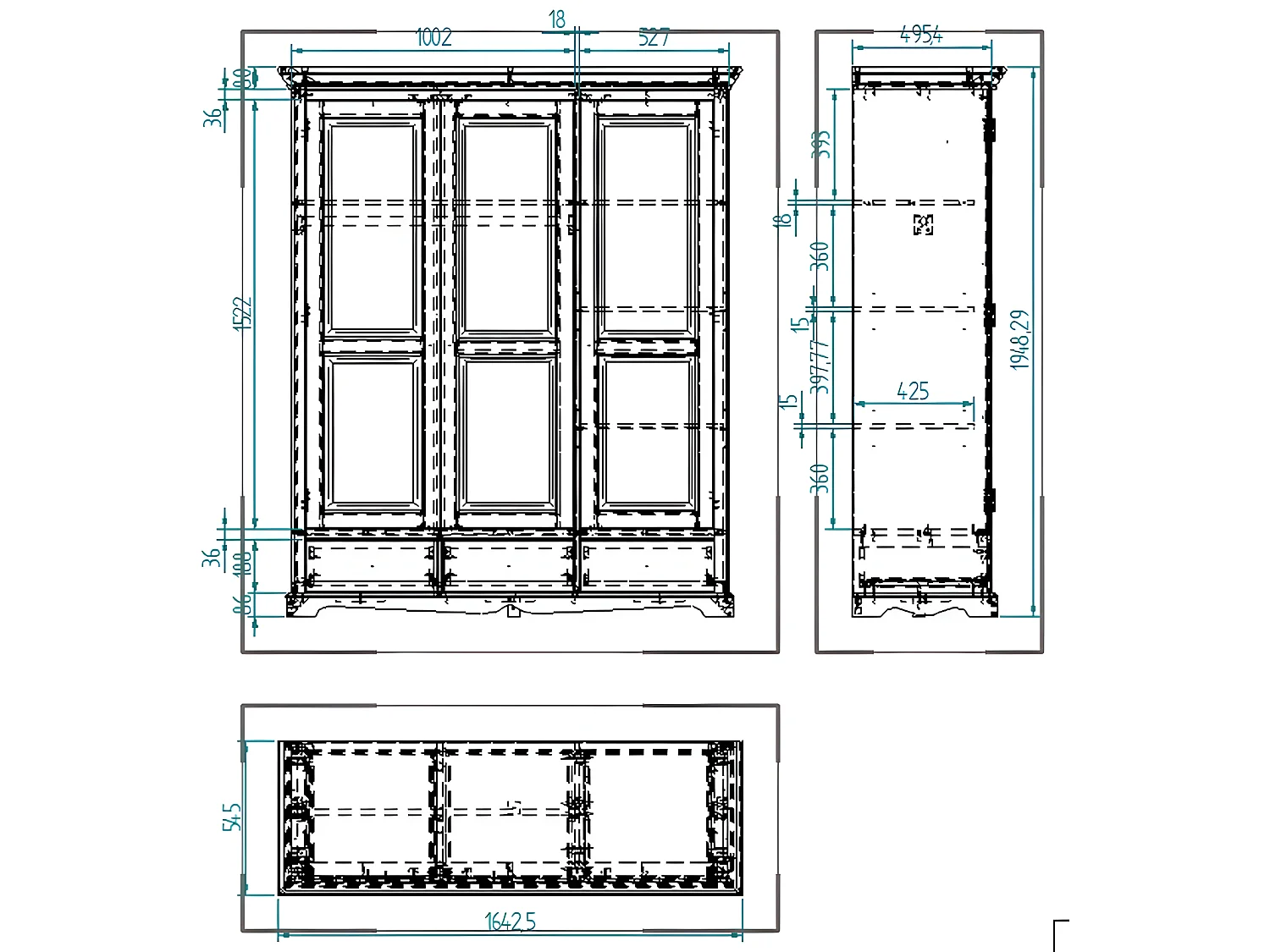 Armoire Penderie Blanche Style Anglais 3 Portes 3 Tiroirs 164,3 x 194,8 x 54,5 cm