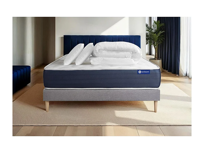 Compleet bedpakket - Matras 140x190 cm + Boxspring met lattenbodem (in kit) + 2 kussens + Dekbed - Actiflex Sleep