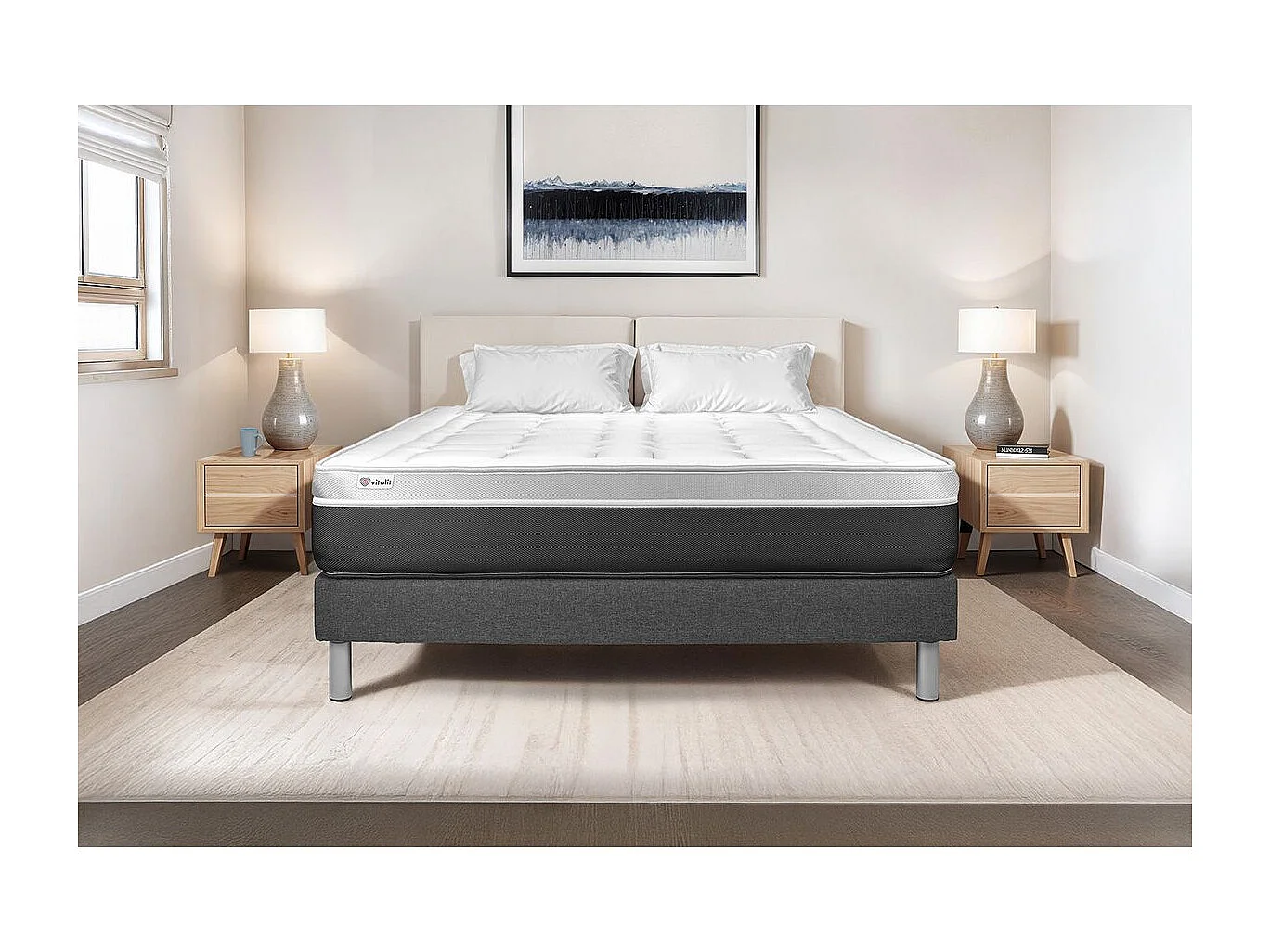 Conjunto de estrado gris + Colchão VITALIT VITAL SOFT ( 140 x 190 cm - Espuma viscoelástica )