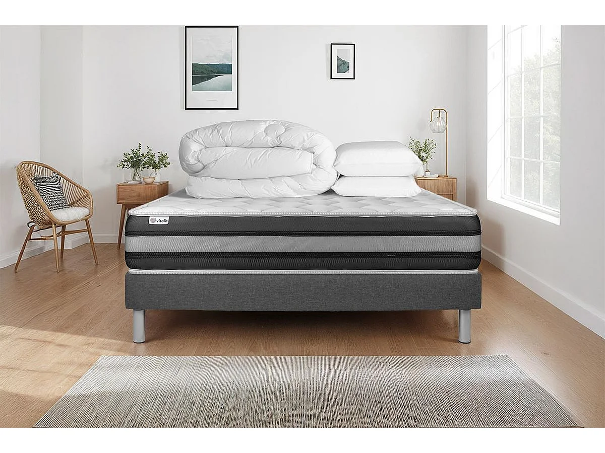 Pack prêt à dormir VITALSPRING ZEN 200 x 200 cm sommier Kit gris