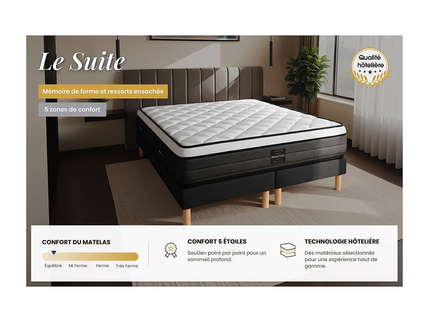 Ensemble Suite 90x200 Ressorts ensachés, mémoire de forme 5 zones