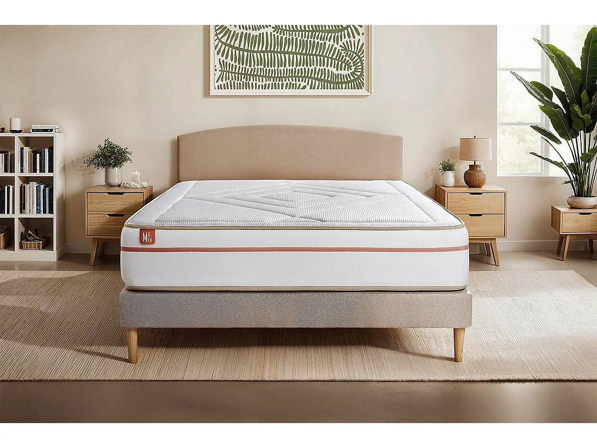 Ensemble LE PAISIBLE 90x200cm Mémoire de forme BioVisco - Ep. 24cm + sommier Beige