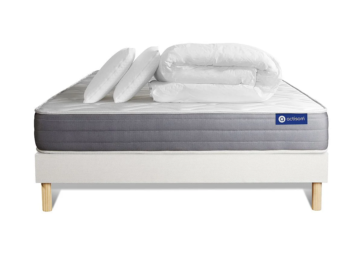 Pacchetto letto completo - Materasso 180x200cm + Box spring con doghe (kit) + 2 cuscini + Piumino - Actiflex Dream