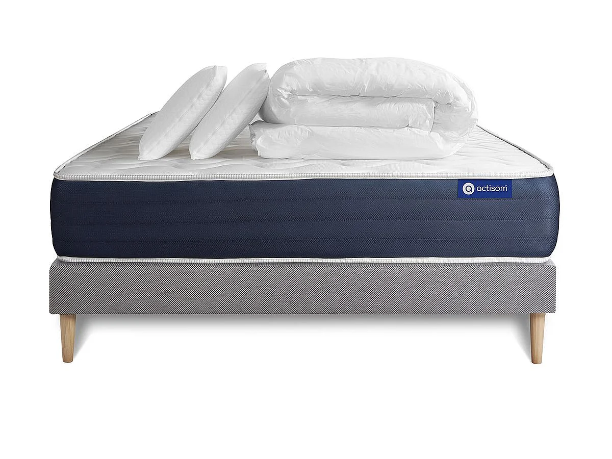Pack prêt à dormir matelas Latex et Mémoire de forme ACTILATEX SLEEP 200x200 cm + sommier KIT gris + 2 oreillers + couette