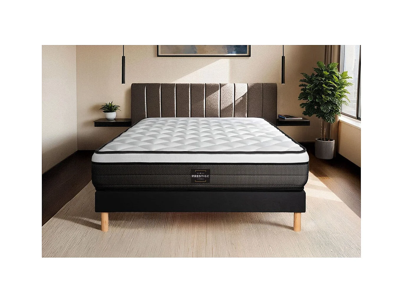Ensemble Suite 160x200 Ressorts ensachés, mémoire de forme 5 zones sommier noir