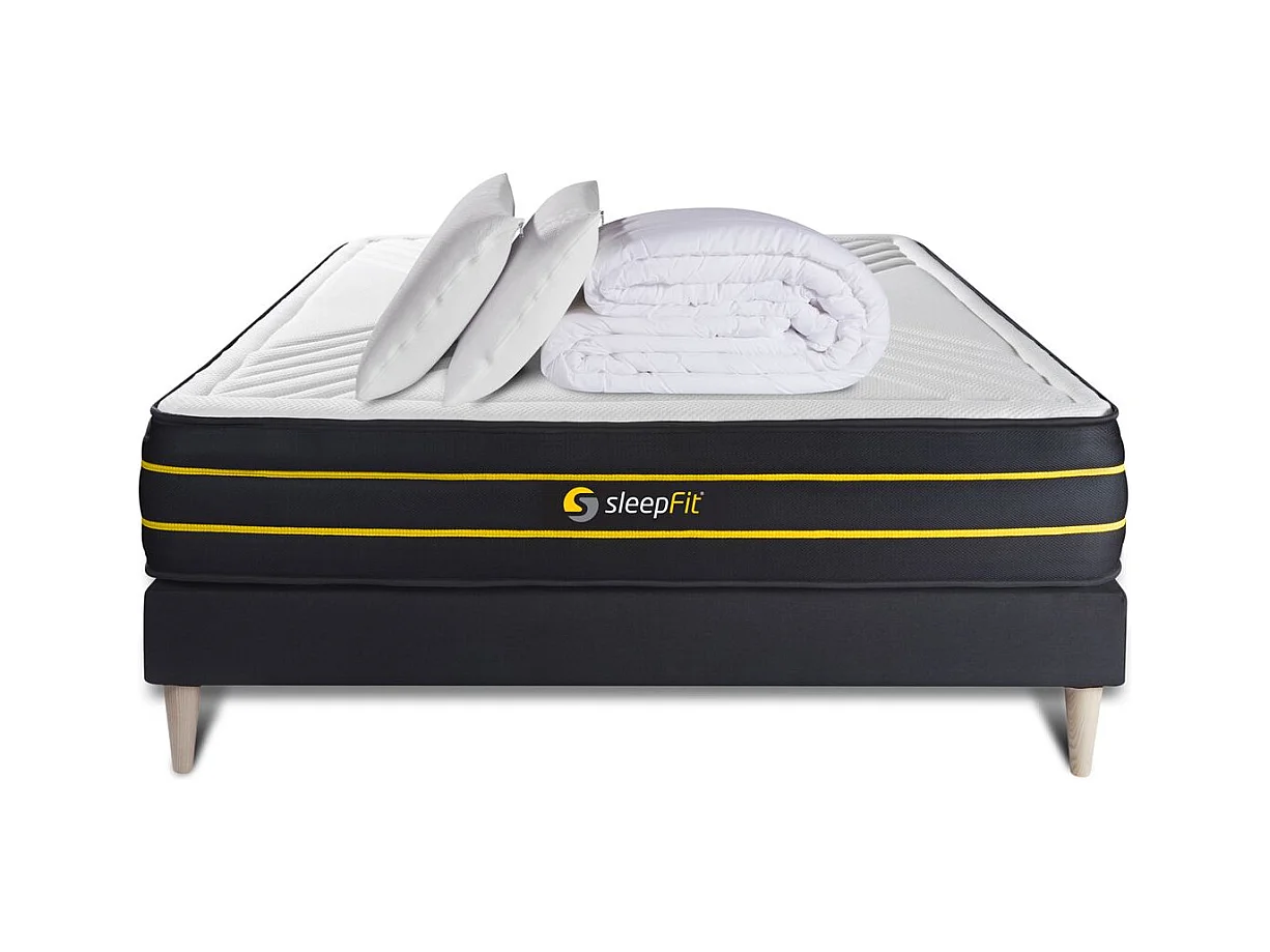 Pack prêt à dormir 160x200 matelas ULTRA + sommier kit noir + 2 oreillers mémoire de forme 60x40cm + Couette Percale 260x240cm