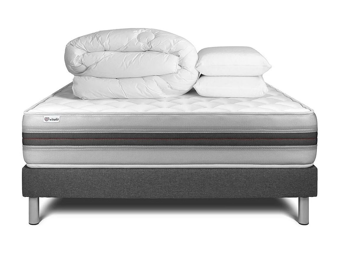 Pack prêt à dormir VITALMEMO BACK 140 x 200 cm sommier Kit gris
