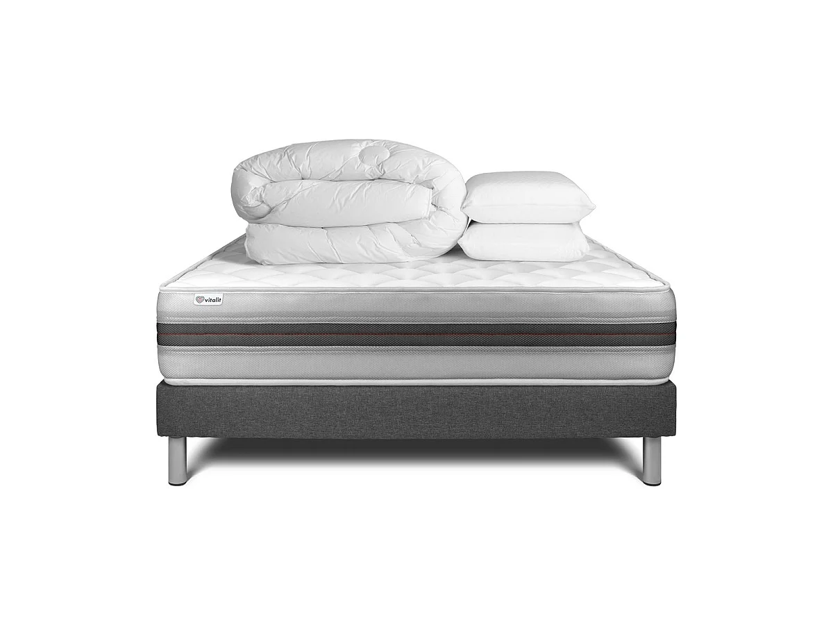Pack prêt à dormir VITALMEMO BACK 140 x 200 cm sommier Kit gris
