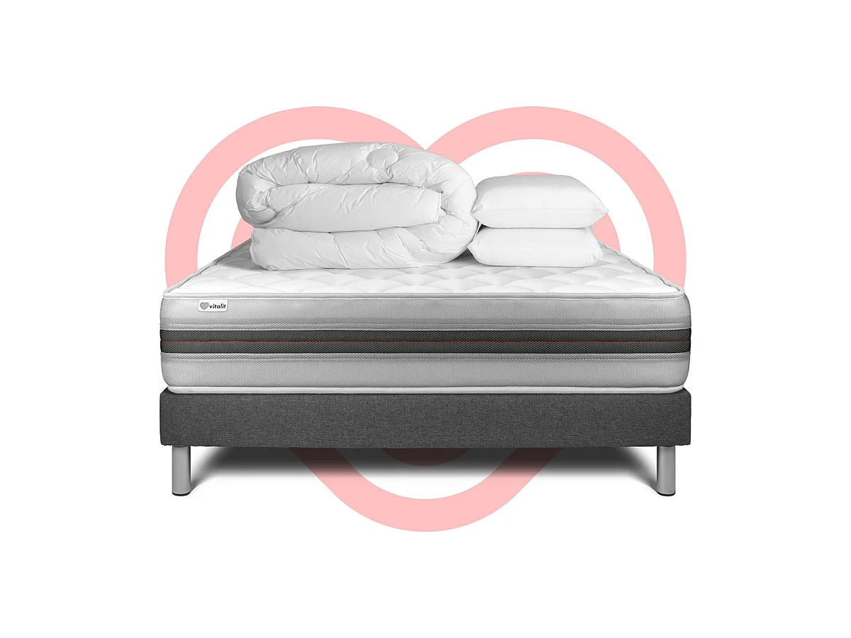 Pack prêt à dormir VITALMEMO BACK 140 x 200 cm sommier Kit gris