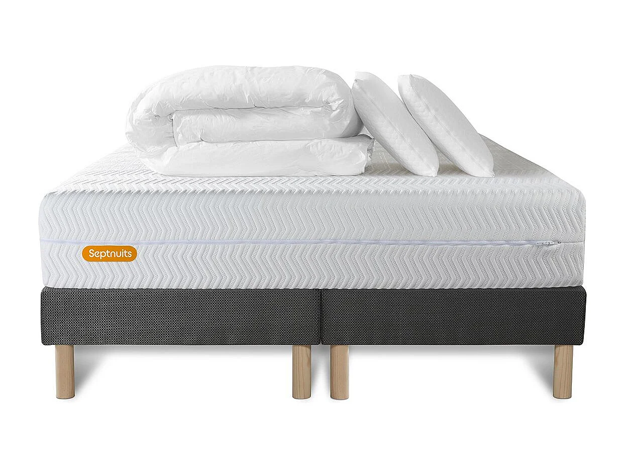 PACK Matelas 180x200 + double sommiers gris 90x200 Memo Bio  Mousse à mémoire de forme 5 zones de confort Maxi épaisseur