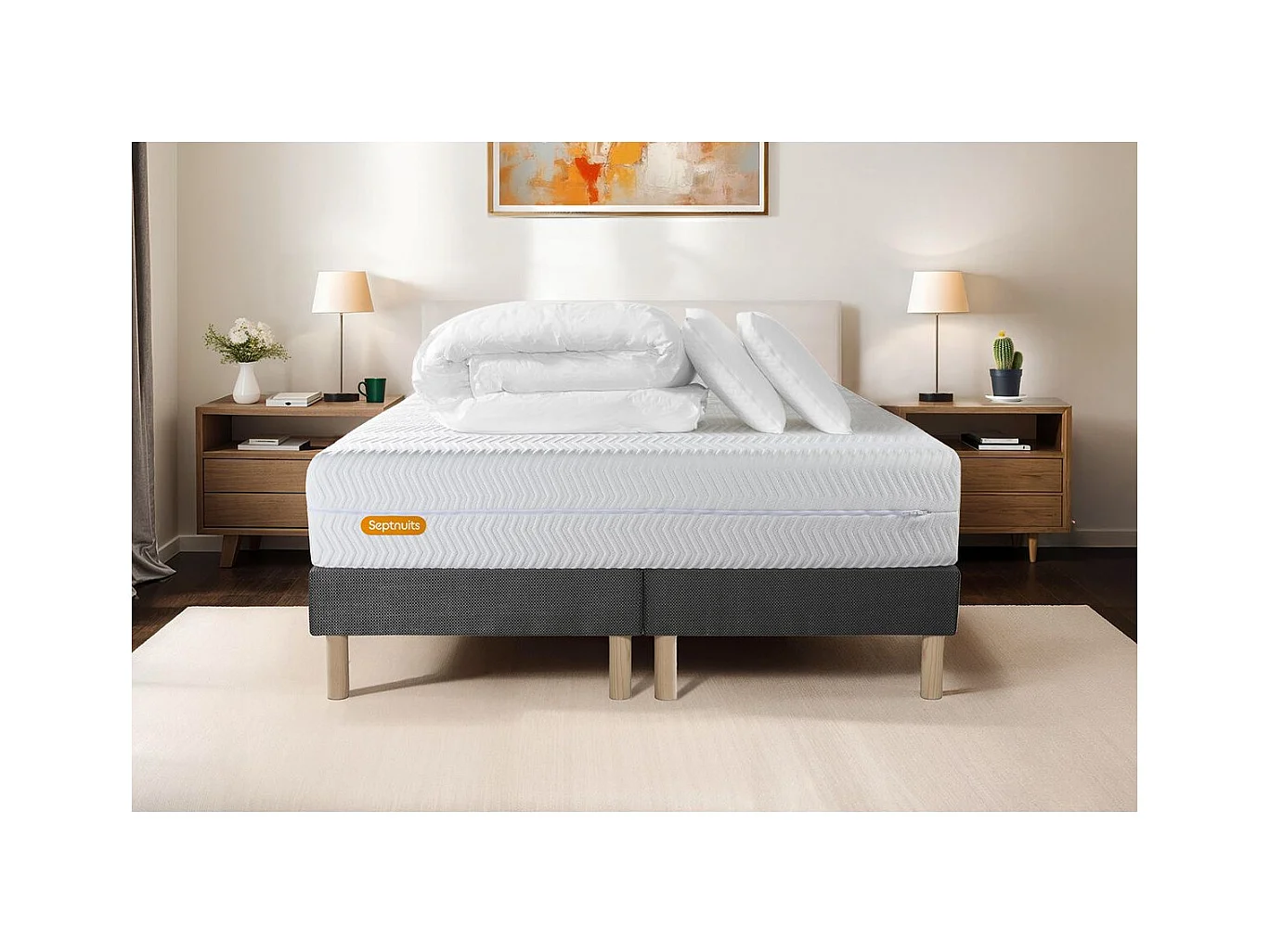 PACK Matelas 180x200 + double sommiers gris 90x200 Memo Bio  Mousse à mémoire de forme 5 zones de confort Maxi épaisseur