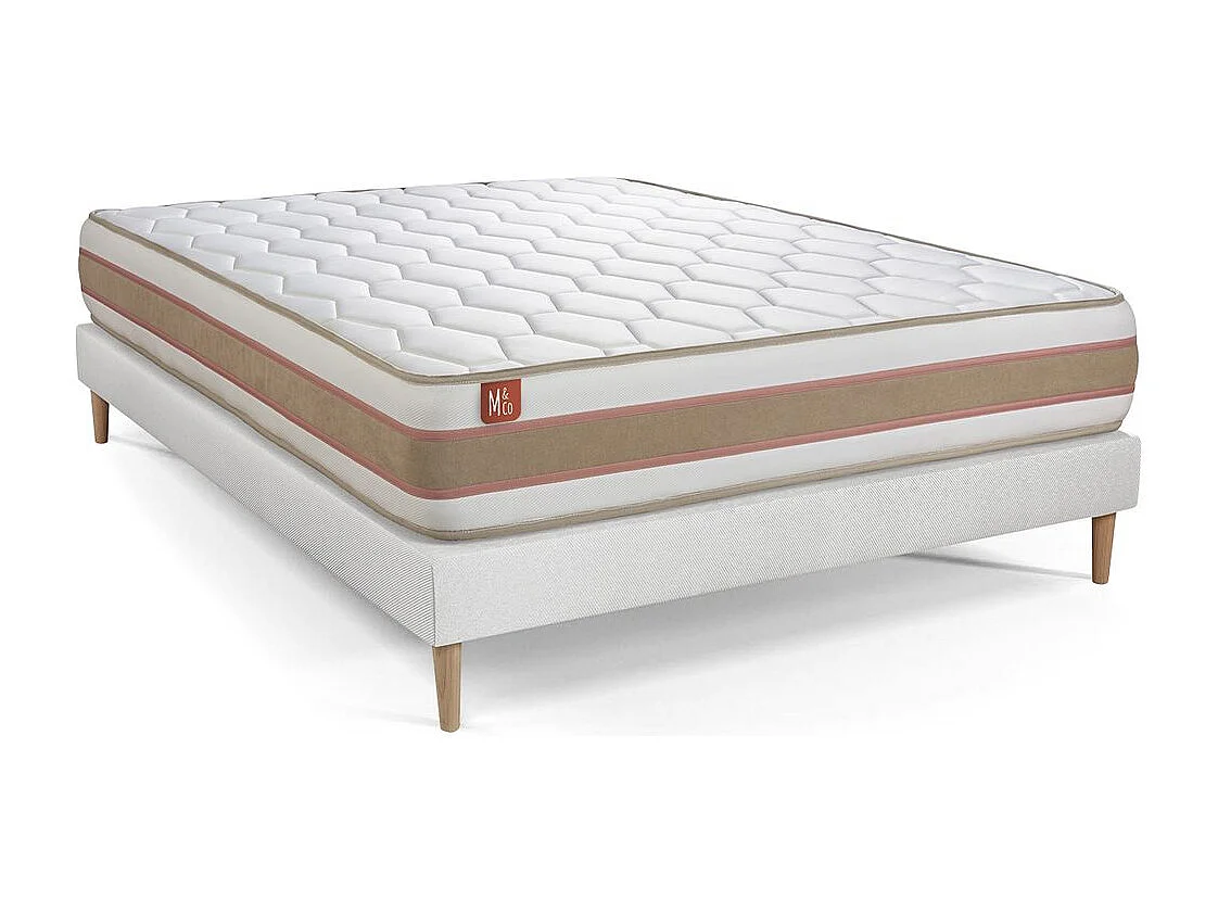 Ensemble LE DÉLICAT 180x200cm Ressorts ensachés + Mémoire de forme 5 zones de confort - Ep. 26cm + sommier kit Blanc