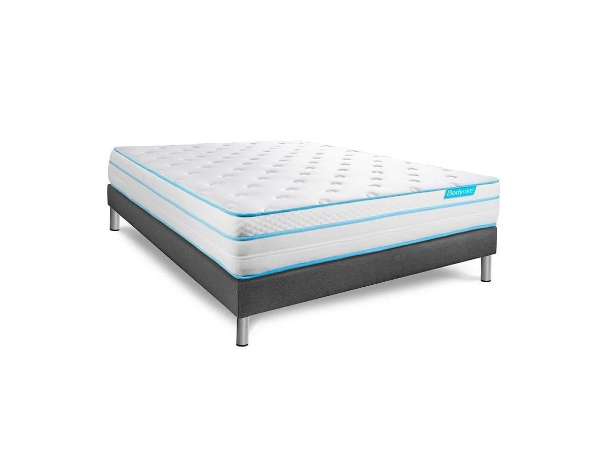 Ensemble 140x190 matelas BodyMax micro ressorts ensachés et mémoire de forme + sommier kit gris