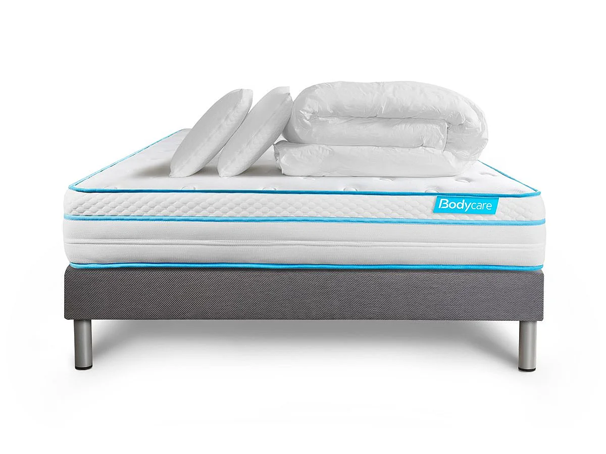Pack BODYZONE+ 160x200 Ressorts ensachés, visco 5 zones Ultra épaisseur + Couette + 2 oreillers