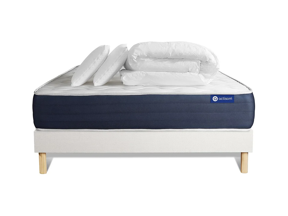 Pacchetto letto completo - Materasso 200x200cm + Box spring con doghe (kit) + 2 cuscini + Piumino - Actilatex Sleep