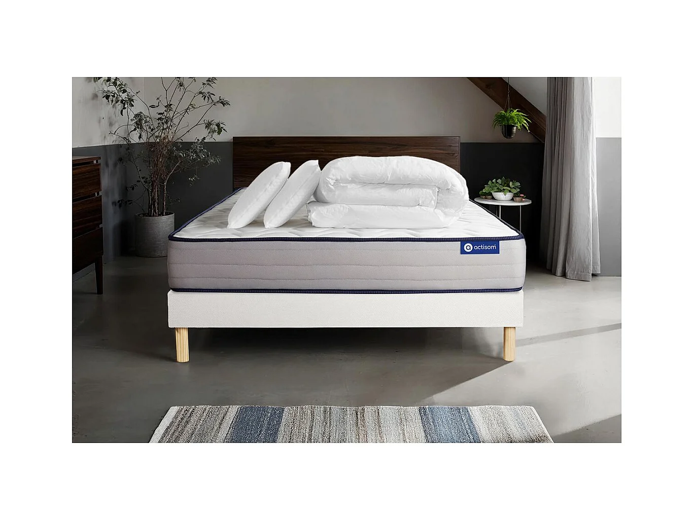 Compleet bedpakket - Matras 160x200 cm + Lattenbodem (kit) + 2 kussens + Dekbed - Actimemo Form
