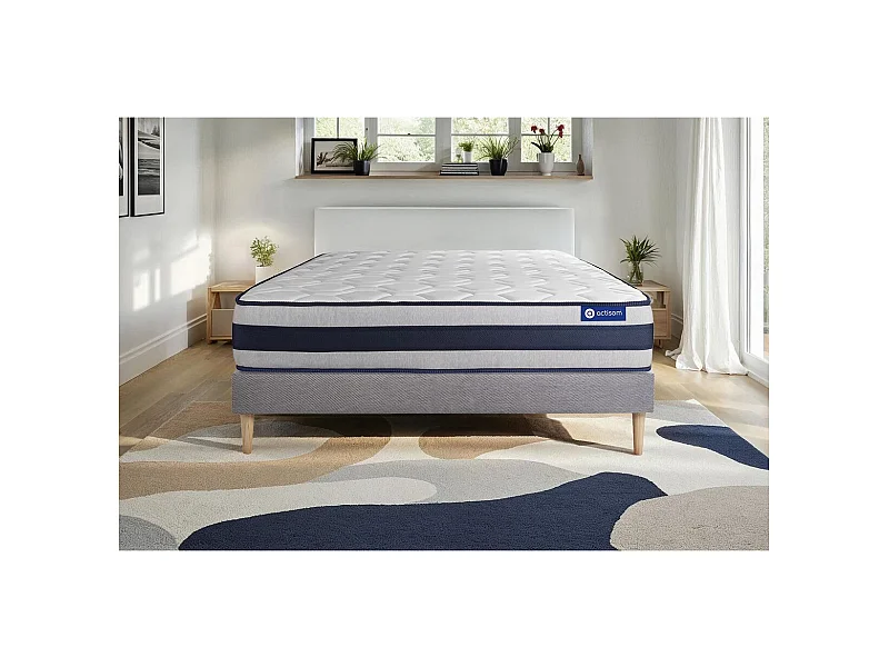 Ensemble matelas Ressorts ensachés + Mémoire de forme ACTIFLEX ERGO 160x200 Maxi épaisseur 5zones confort + sommier KIT gris