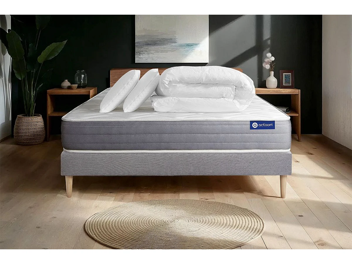 Pack prêt à dormir matelas ACTIFLEX DREAM Ressorts ensachés + mémoire de forme 160x200 + sommier KIT gris +2oreillers+couette