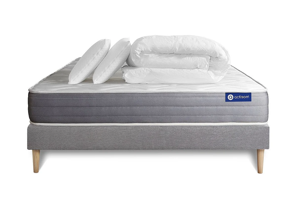 Pack prêt à dormir matelas ACTIFLEX DREAM Ressorts ensachés + mémoire de forme 160x200 + sommier KIT gris +2oreillers+couette