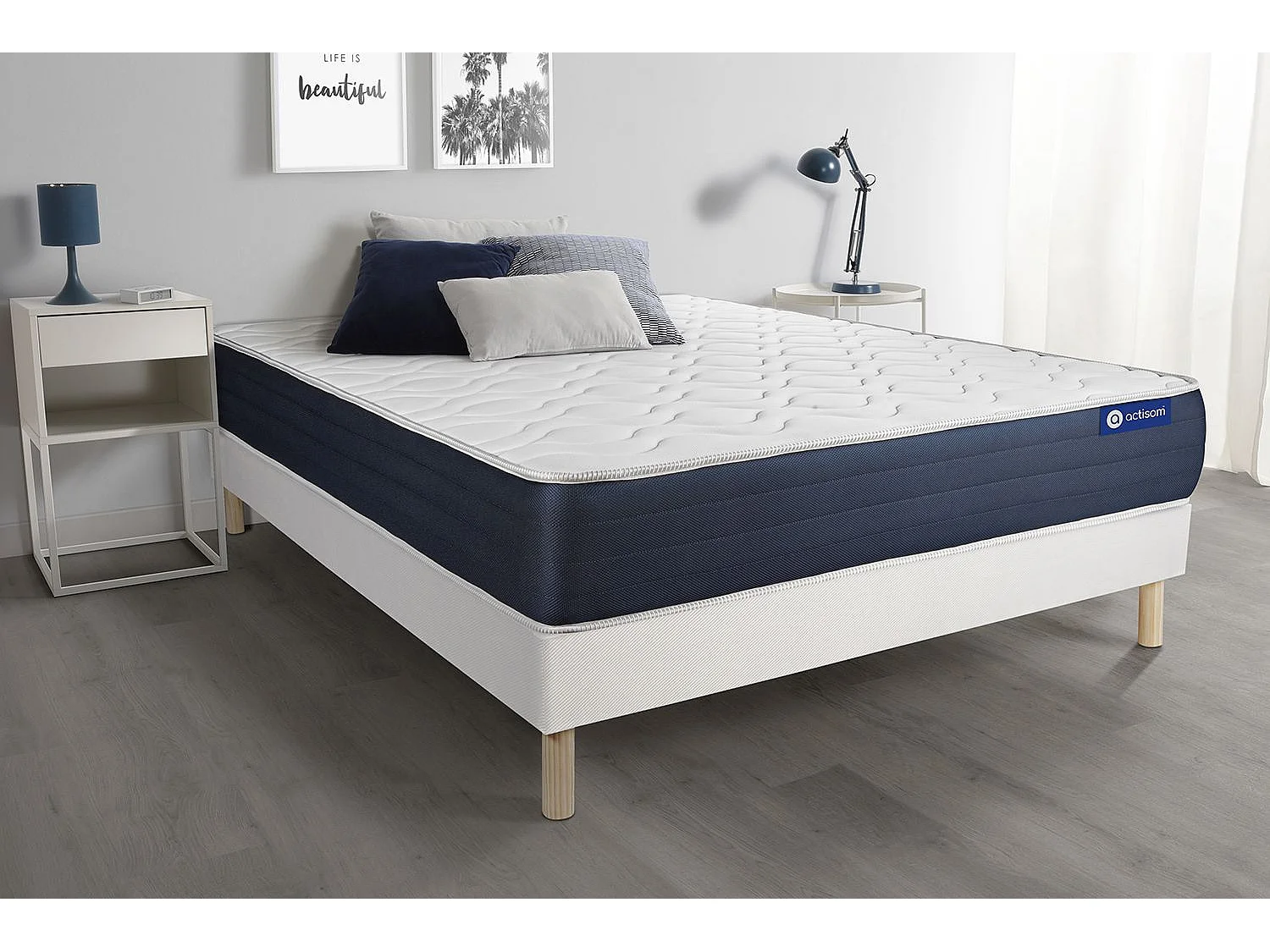 Ensemble matelas Latex et Mémoire de forme ACTILATEX SLEEP 90x190 5zones de confort + sommier KIT blanc