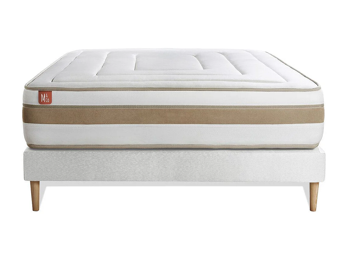 Ensemble LE RAFFINÉ 140x200cm Ressorts ensachés + Mémoire de forme BioVisco - Maxi épaisseur 26cm + sommier kit Blanc