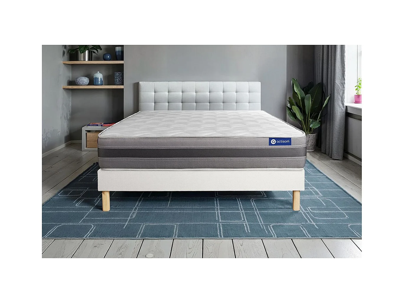 Ensemble matelas ACTILATEX RELAX Latex et mémoire de forme 140x200 cm Maxi épaisseur 5zones de confort + sommier KIT blanc