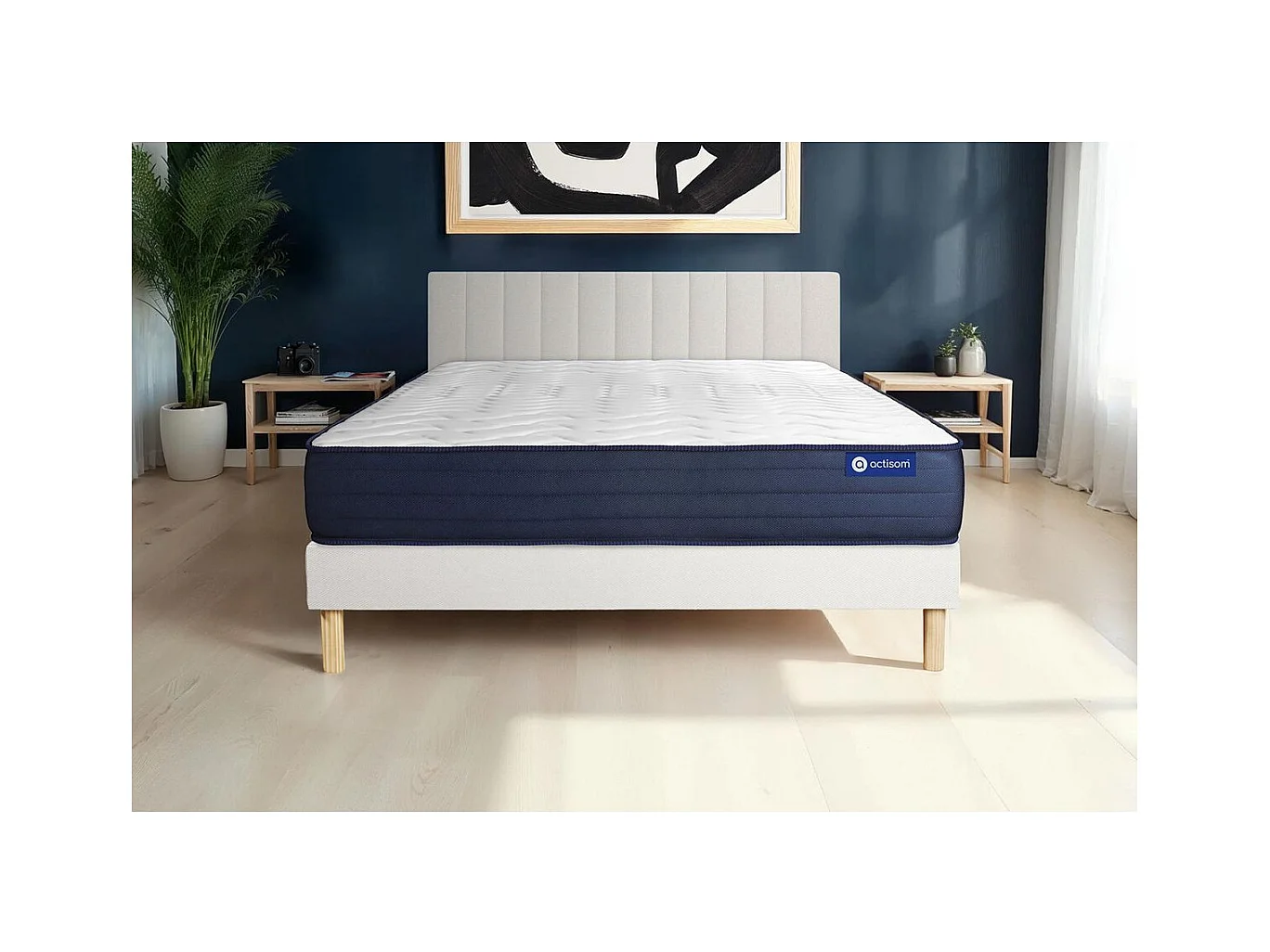 Ensemble matelas ACTILATEX LIFE 180x200 Latex et Mémoire de forme 5zones de confort + sommier KIT blanc