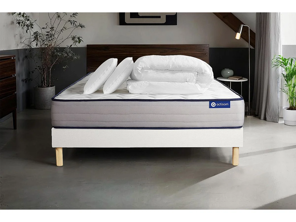 Pack cama completa - Colchón 160x200cm + Somier con láminas (kit) + 2 almohadas + Edredón - Actilatex Form