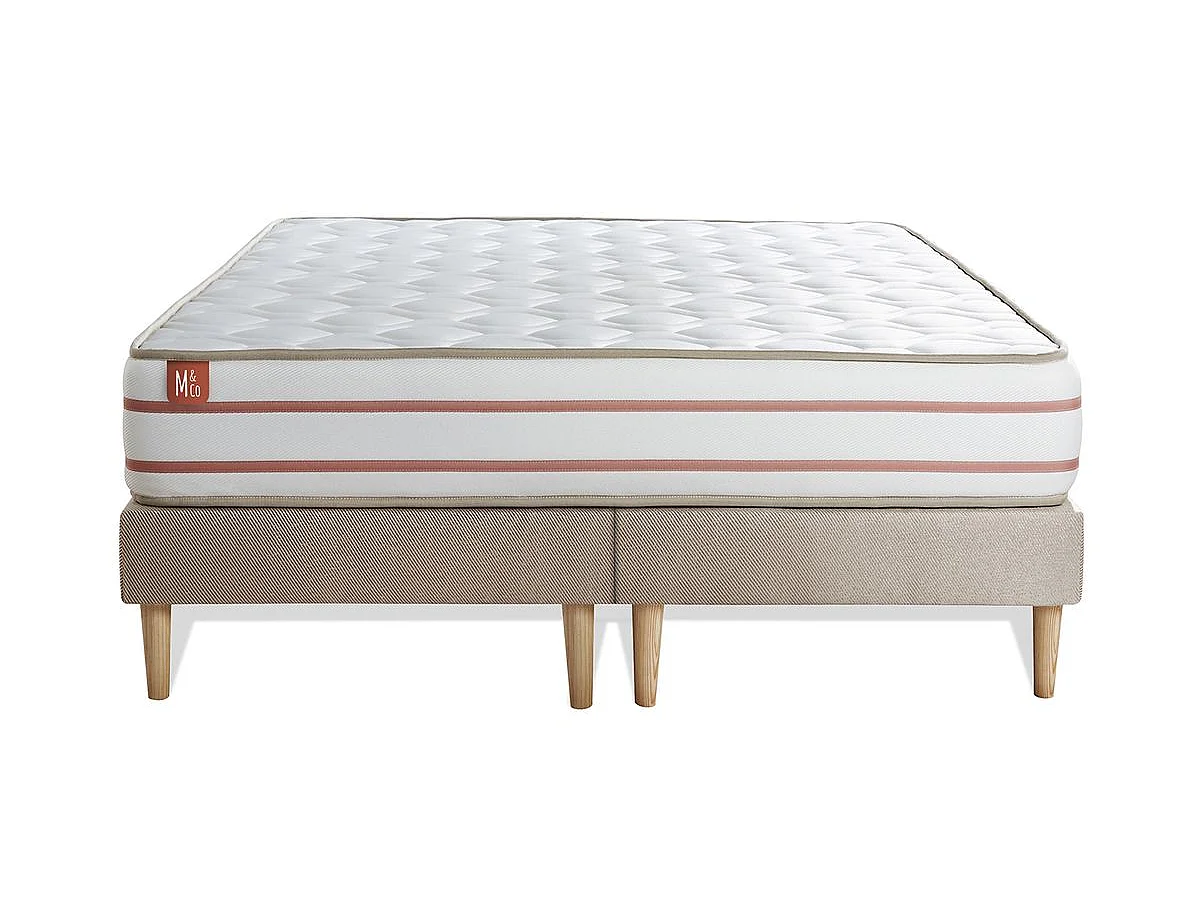 Ensemble LE DOUX 180x200cm Mémoire de forme 3 zones de confort - Ep. 24cm + double sommiers Beige
