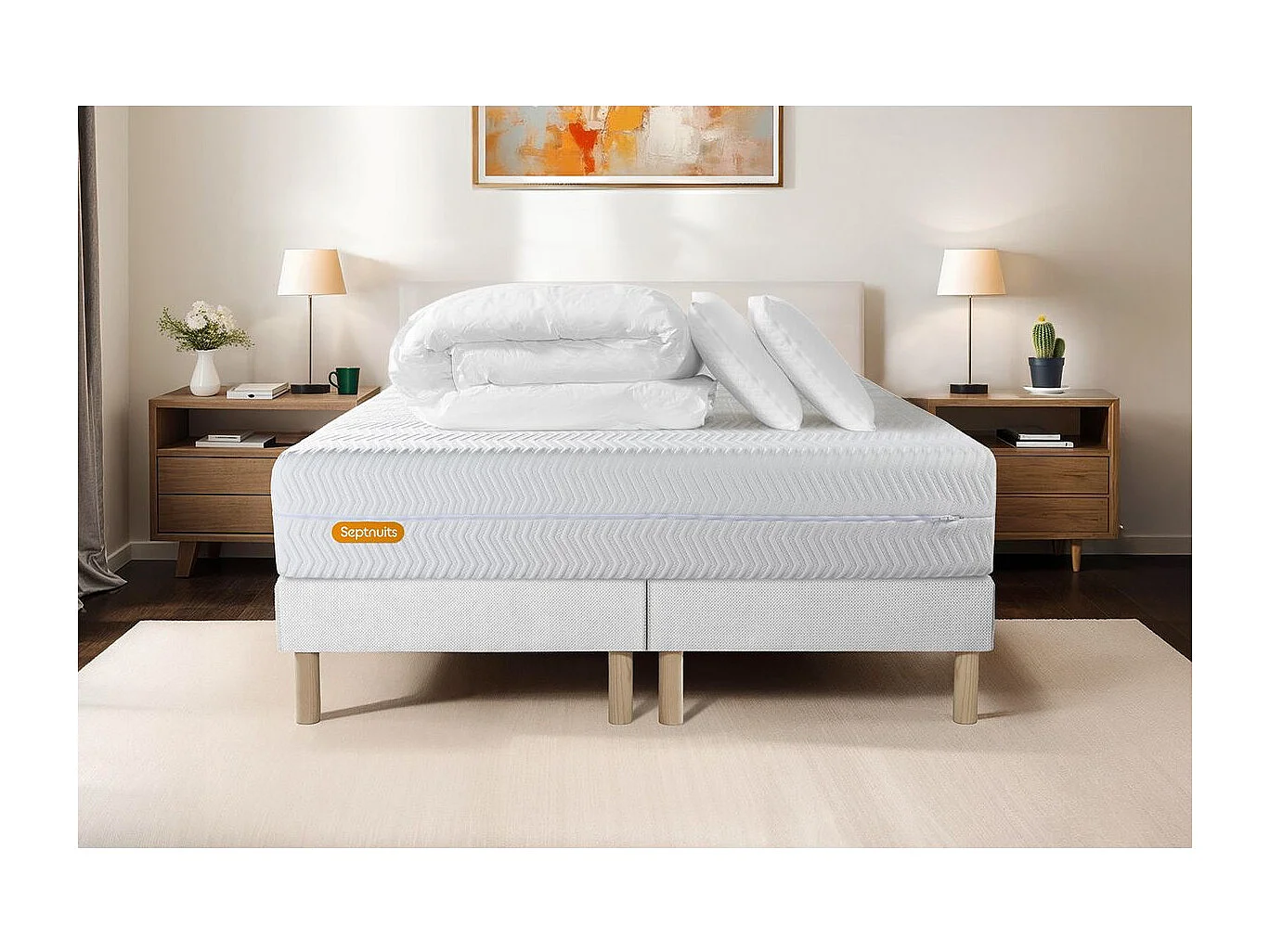 PACK Matelas 180x200 + double sommiers 90x200 Memo Bio  Mousse à mémoire de forme 5 zones de confort Maxi épaisseur