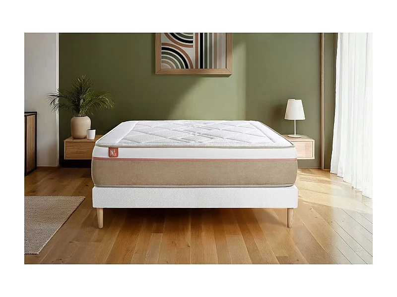 Ensemble LE SOYEUX 140x200cm Ressorts ensachés + Mémoire de forme BioVisco - Ep. 24cm + sommier kit Blanc