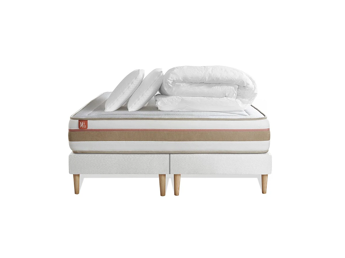 Pack prêt à dormir matelas LE TENDRE 200x200 Ressorts ensachés + Mémoire de forme + double sommiers Blanc