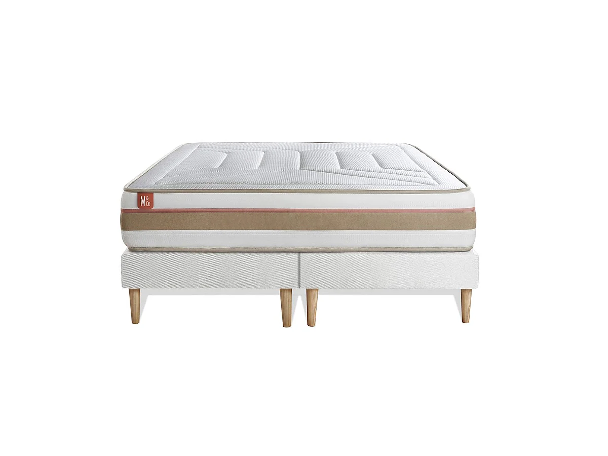 Pack prêt à dormir matelas LE TENDRE 200x200 Ressorts ensachés + Mémoire de forme + double sommiers Blanc