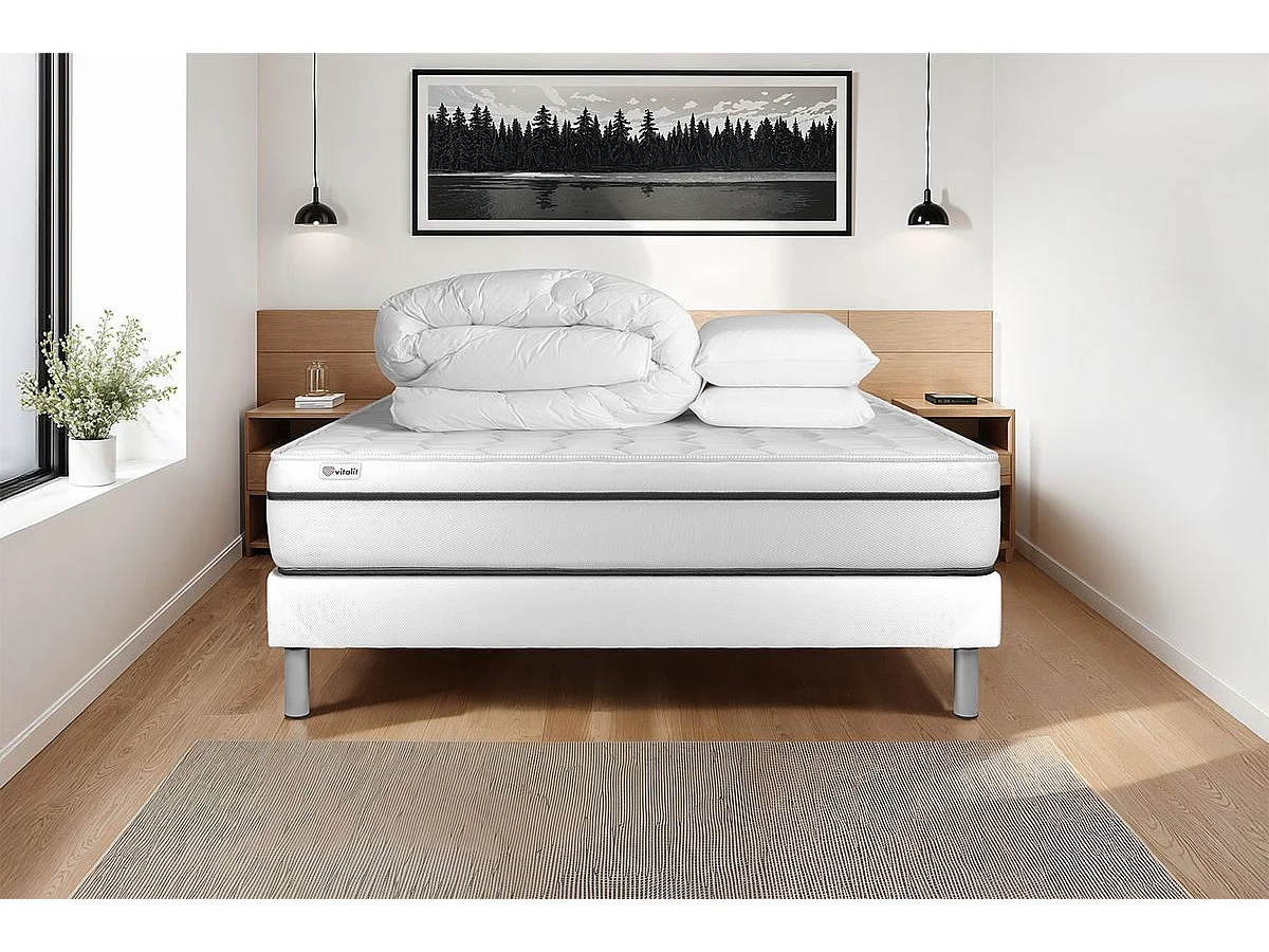 Compleet bedpakket - Matras 140x200 cm + Lattenbodem (kit) + 2 kussens + Dekbed - Vital Spa