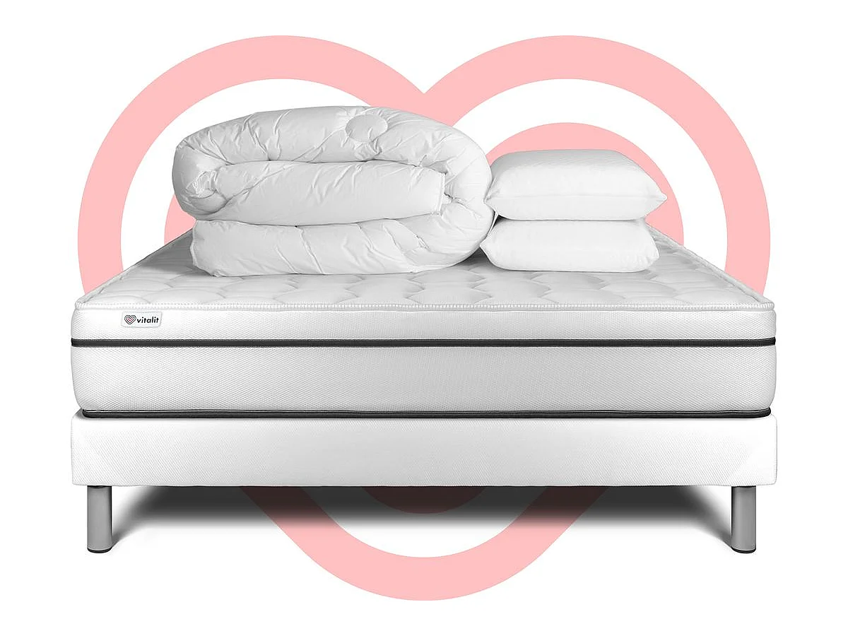 Compleet bedpakket - Matras 140x200 cm + Lattenbodem (kit) + 2 kussens + Dekbed - Vital Spa