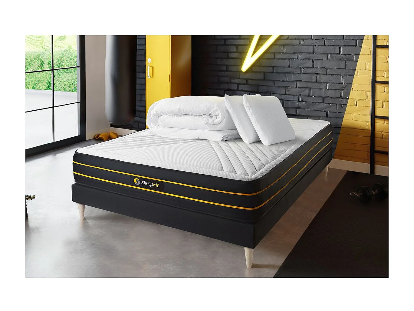 Komplettpaket - Matratze 140x200 cm + Boxspringbett mit Lattenrost (im Set) + 2 Kopfkissen + Bettdecke - Ultra