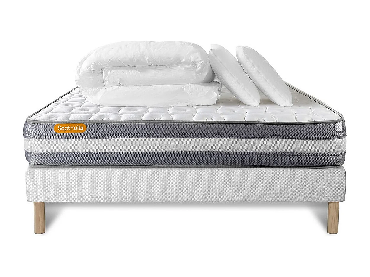 PACK matelas + sommier 140x200 Memo Plus Mémoire de forme 3 zones + 2 oreillers + couette