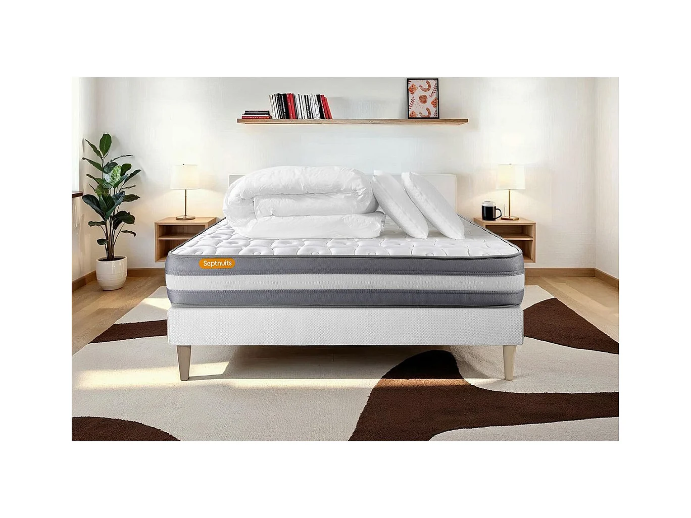 PACK matelas + sommier 140x200 Memo Plus Mémoire de forme 3 zones + 2 oreillers + couette