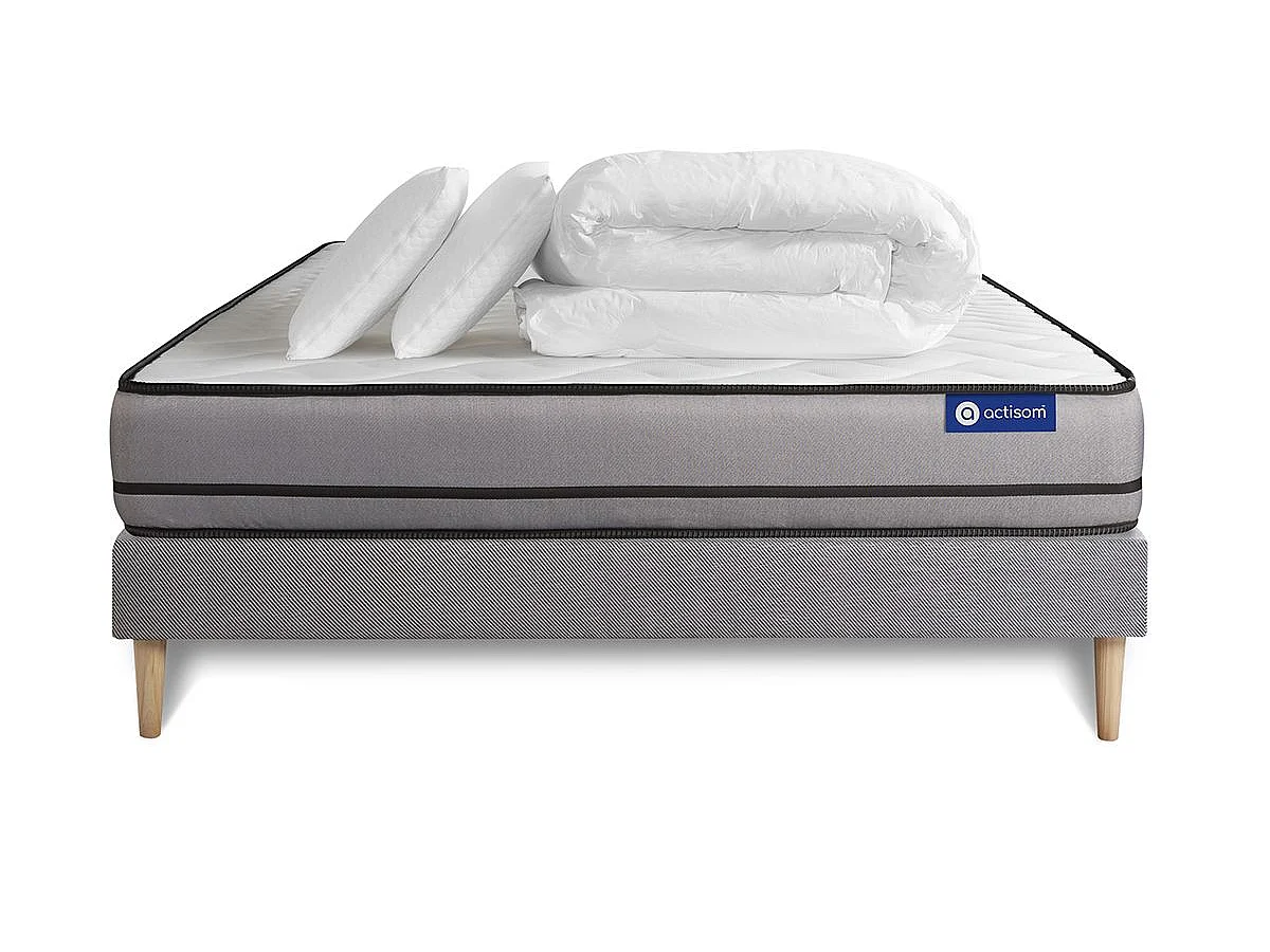Pacchetto letto completo - Materasso 160x200cm + Box spring con doghe (kit) + 2 cuscini + Piumone - Actilatex Night