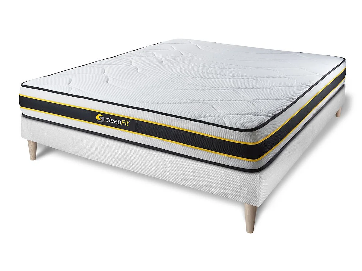 Conjunto de Estrado Branco + Colchão SLEEPFIT Flexy (140x190 cm - molas ensacadas y Viscoelástica- Altura: 22 cm)