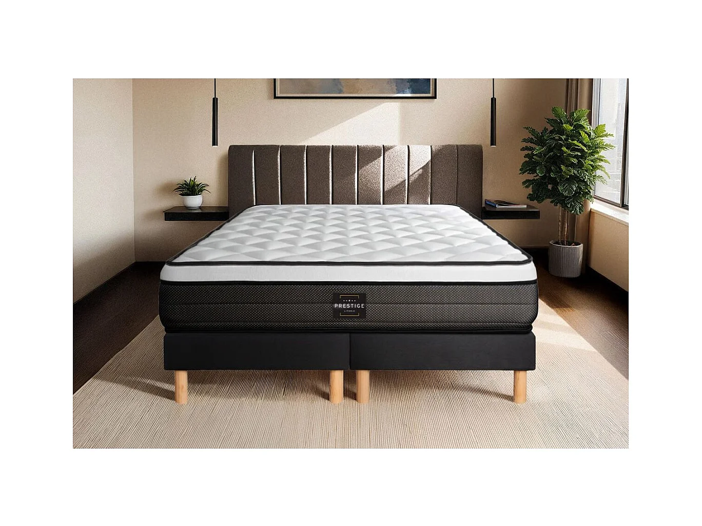Ensemble Suite 160x200 Ressorts ensachés, mémoire de forme 5 zones double sommier noir